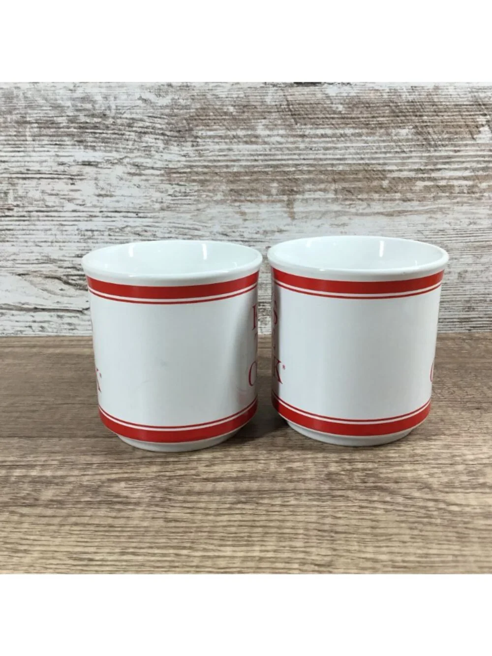Kiss The Cook Red White Ceramic Coffee Mugs Set Of 2 Farmhouse Kitchen Drinkware
